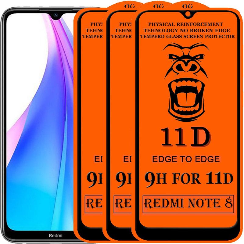 GORILLA FIVE Edge To Edge Tempered Glass for , Redmi Note 8  (Pack of 3)