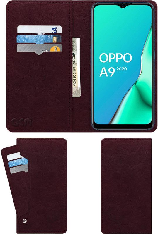 ACM Flip Cover for Oppo A9 2020  (Maroon, Cases with Holder, Pack of: 1)