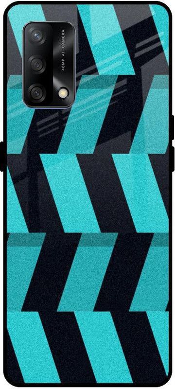 QRIOH Glass Back Cover for Oppo F19  (Blue, Black, Grip Case, Silicon, Pack of: 1)