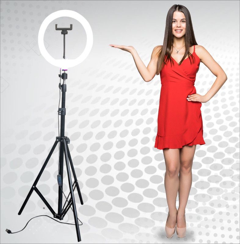 Delight 10 “ LED Round Ring Light & 7ft Tripod Stand For video Stream & Shooting Flash  (White)