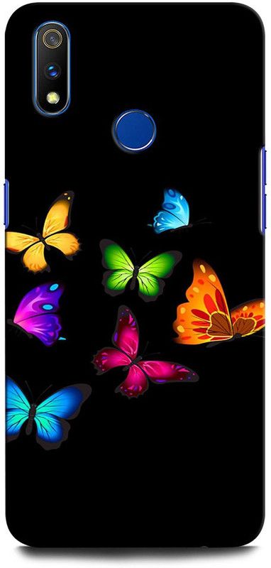 INTELLIZE Back Cover for Realme 3 RMX1825 BUTTERFLY, BEAUTIFUL BUTTERFLIES, BLUE BURRERFLY, GLITTER  (Multicolor, Hard Case, Pack of: 1)