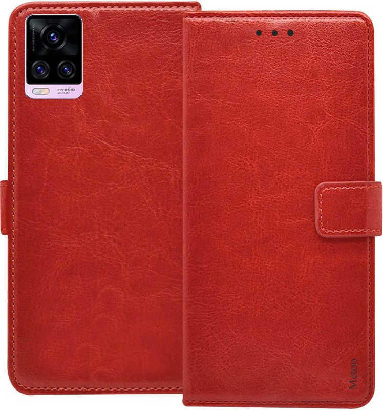 METOO Flip Cover for Vivo V20 Pro flip cover, Vivo 2018 flip cover, Brown flip cover  (Brown, Magnetic Case, Pack of: 1)