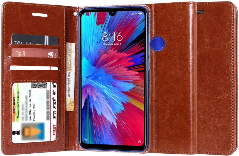 Unistuff Flip Cover for Mi Redmi Note 7, Mi Redmi Note 7 Pro, Mi Redmi Note 7S  (Brown, Dual Protection, Pack of: 1)