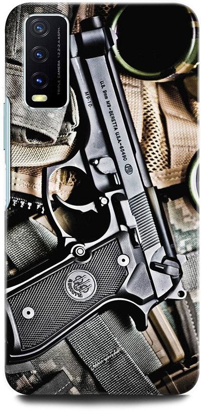 ORBIQE Back Cover for Vivo Y20 V2029 GUN, PISTOL, ARMY, WEAPON, REVOLVER, MILITARY  (Multicolor, Shock Proof, Pack of: 1)