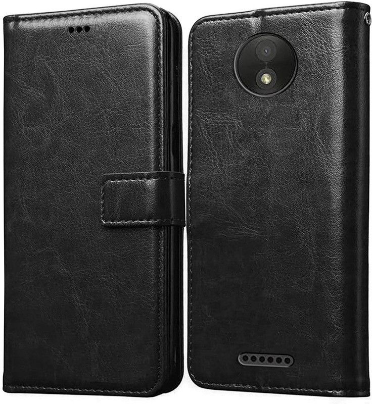 Flipkart SmartBuy Flip Cover for Motorola Moto C Plus Leather Flip Case  (Black, Pack of: 1)
