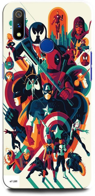 GRAFIQE Back Cover for Realme 3 RMX1825 AVENGERS, AVENGERS LOGO, MARVEL, AVENGER, THOR, IRON MAN  (Multicolor, Shock Proof, Pack of: 1)