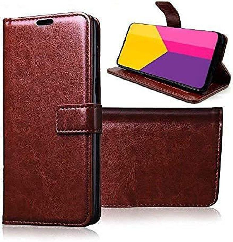 KARENCY Flip Cover for OPPO RENO 2F Passprot Size Photo And ATM Card Holder Flip Leather Mobile Cover OPPO RENO 2F  (Brown, Dual Protection, Pack of: 1)