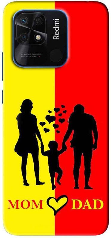 NDCOM Back Cover for Redmi 10 Mom Dad Love Red Yellow Printed  (Multicolor, Hard Case, Pack of: 1)