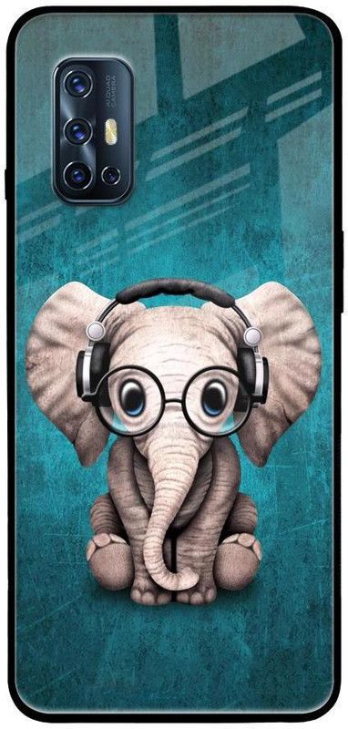 QRIOH Glass Back Cover for Vivo V17  (Green, Black, Grey, Grip Case, Silicon, Pack of: 1)