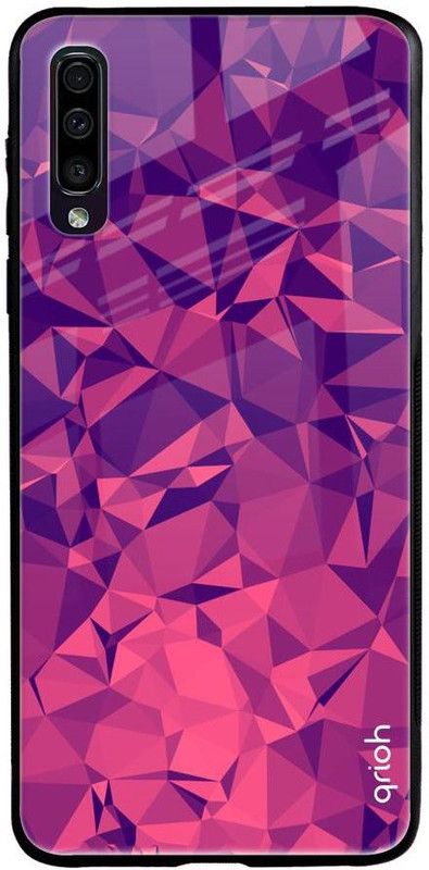 QRIOH Glass Back Cover for Samsung Galaxy A50  (Pink, Blue, Grip Case, Silicon, Pack of: 1)
