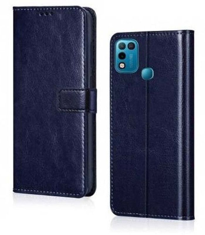 AmericHome Wallet Case Cover for Infinix Hot 10 Play  (Blue, Shock Proof, Pack of: 1)
