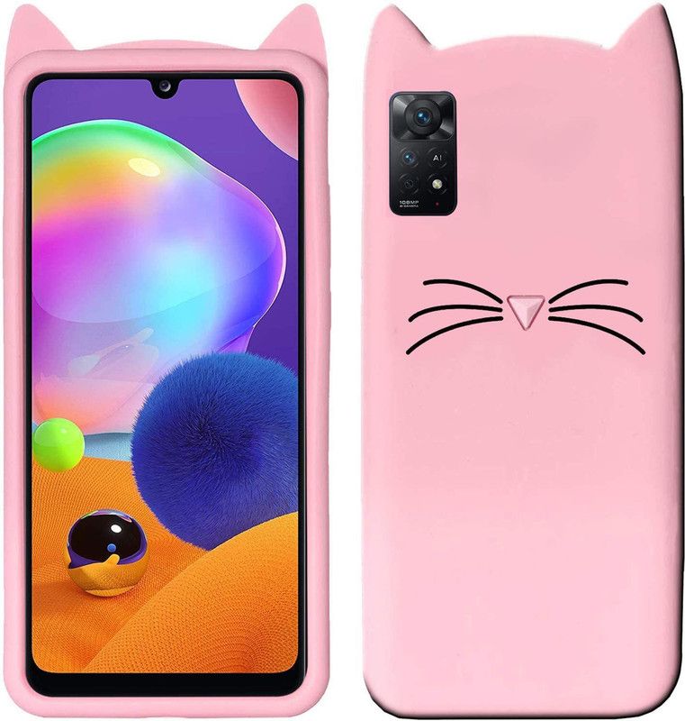 Reyan Back Cover for Mi Redmi Note 11 PinkCat Kitty Design Soft Silicone Cover For Mi Redmi Note 11  (Pink, 3D Case, Pack of: 1)