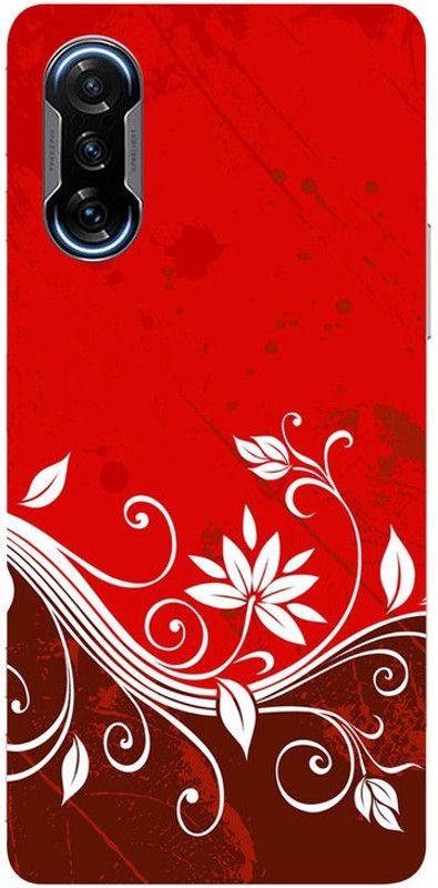 Golden Mask Back Cover for Sky Hawk Back Cover For Redmi Poco F3 GT Red Background white flower  (Multicolor, Waterproof, Silicon, Pack of: 1)