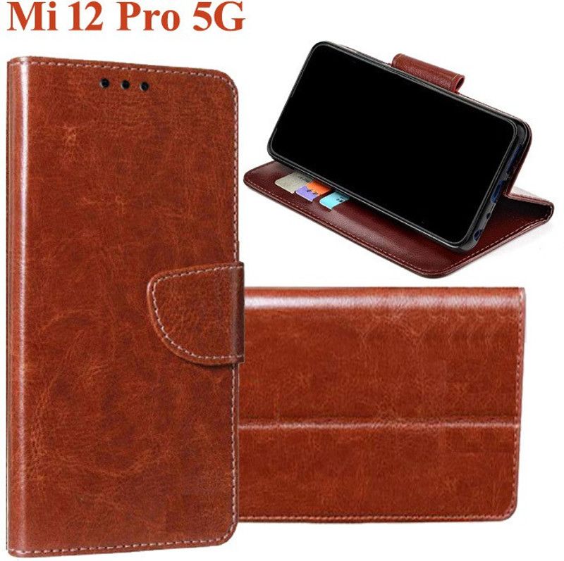 Manobal Flip Cover for Mi 12 Pro 5G  (Brown, Camera Bump Protector, Pack of: 1)