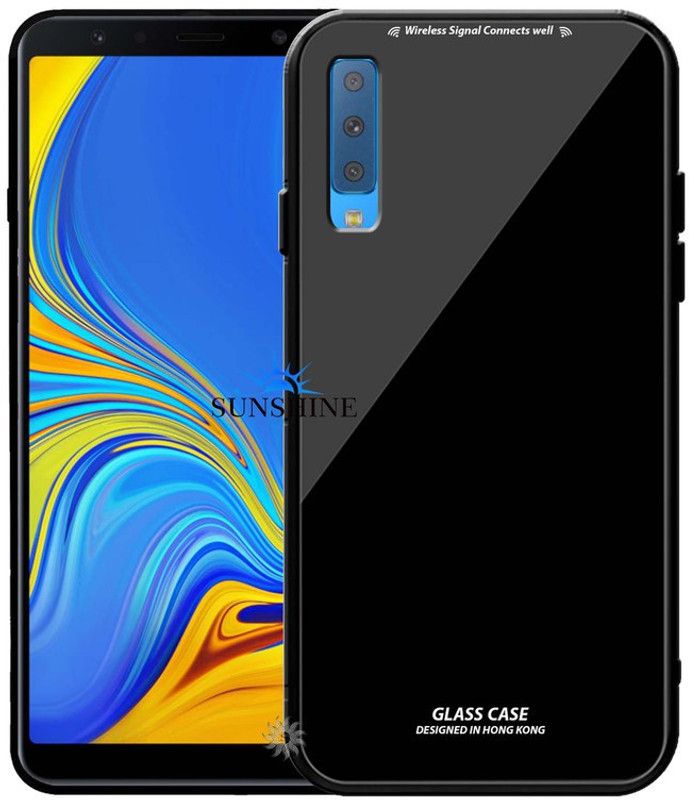 SUNSHINE Back Cover for SAMSUNG -A7 (2018) Luxurious 9H Toughened Glass Back Case Shockproof TPU Bumper  (Black, Dual Protection, Pack of: 1)