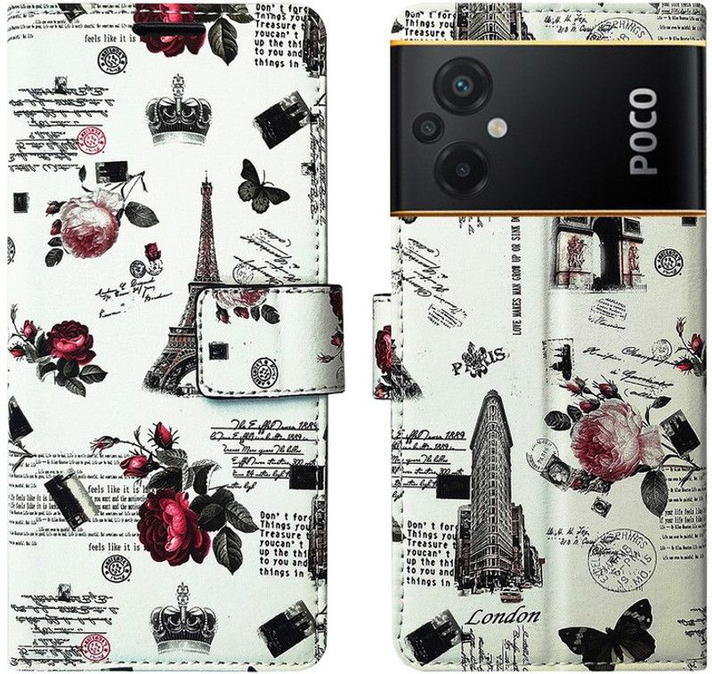 AD Enterprises Flip Cover for Poco M5 4G  (White, Black, Magnetic Case, Pack of: 1)