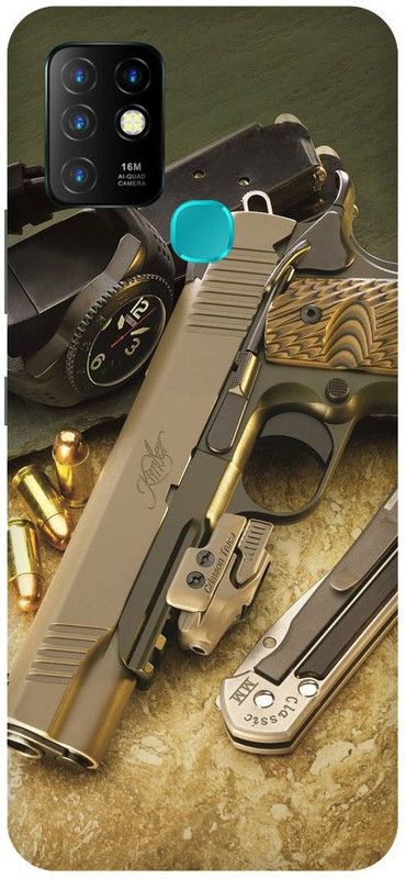 FIKORA Back Cover for Infinix Hot 10, X682B, GUN, PISTOL, BANDOOK, AK47, RIFEL  (Gold, Hard Case, Pack of: 1)