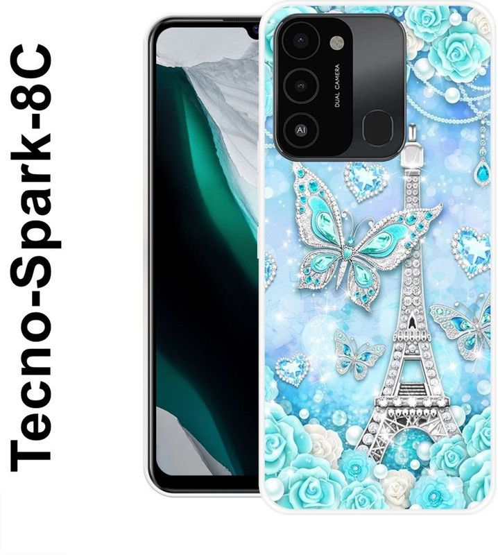 JATLAND Back Cover for Tecno Spark 8C  (Blue, Silver, Grip Case, Silicon)