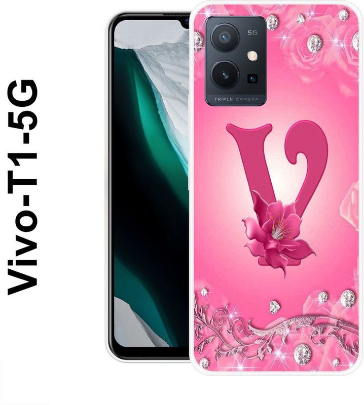 SHIVKUDI Back Cover for Vivo T1 5G  (Pink, Silver, Silicon)