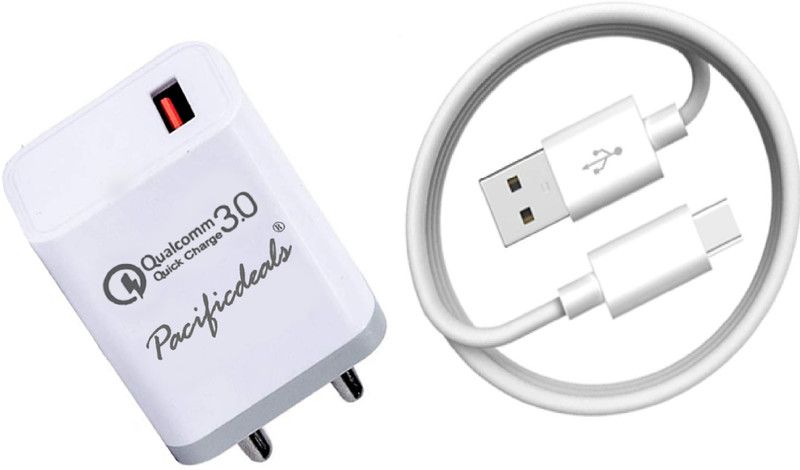 Pacificdeals 18 W Quick Charge 3 A Mobile 18 Watt Qualcomm Quick Charger 3.0 With USB Type C Cable Charger with Detachable Cable  (White, Cable Included)