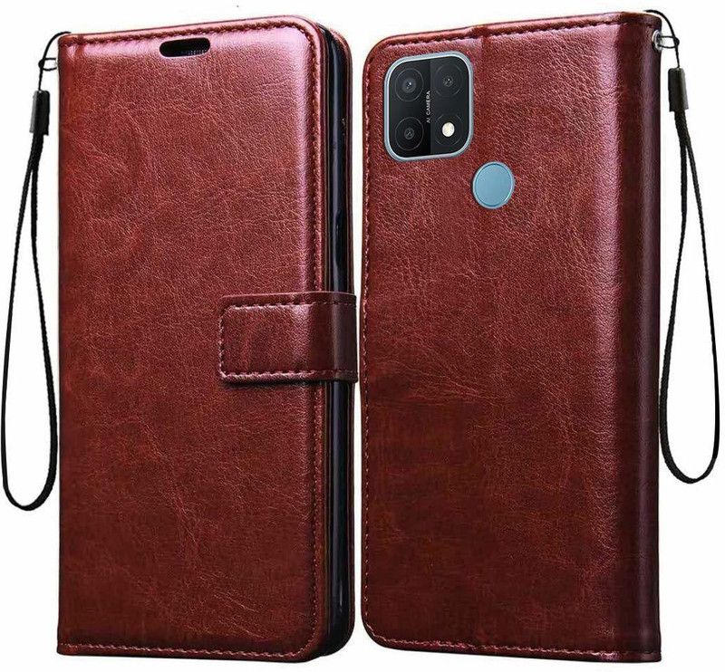 ANAND BR Flip Cover for Oppo A15  (Brown, Cases with Holder)
