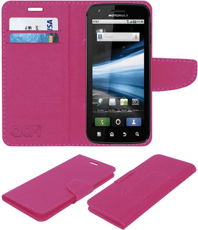 ACM Flip Cover for Motorola Atrix Mb860  (Pink, Cases with Holder, Pack of: 1)