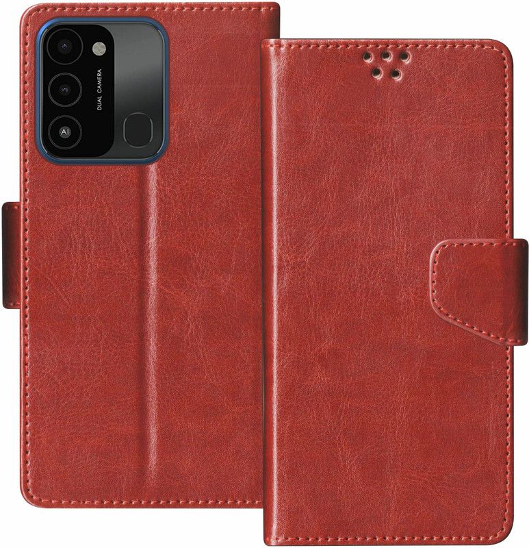 SBMS Flip Cover for Tecno Spark 8C, Tecno Spark Go 2022, Tecno Spark 9  (Brown, Shock Proof, Pack of: 1)