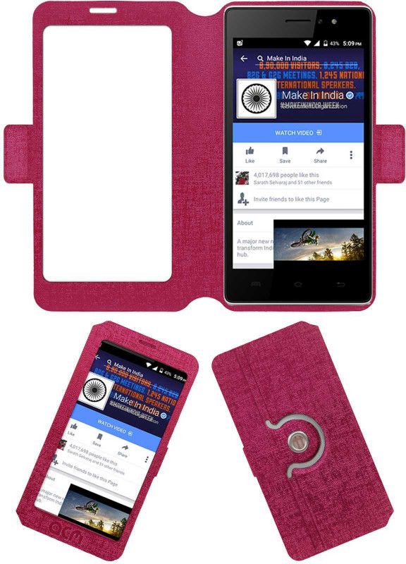 ACM Flip Cover for Lava A89 4g  (Pink, Cases with Holder)