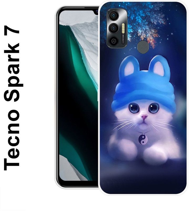 KUDI Back Cover for Tecno Spark 7, Tecno Spark 7T  (Blue, White, Silicon)