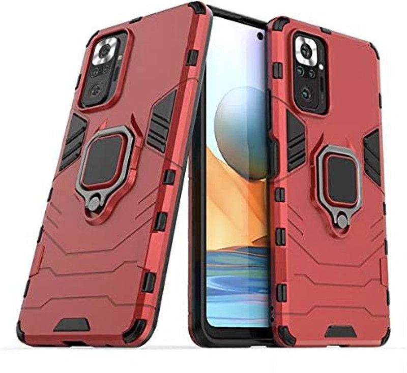Casely Back Cover for Xiaomi Redmi Note 10 Pro Max | D5 Tough Armor Bumper| Ring Holder Stand Case  (Red, Grip Case, Pack of: 1)
