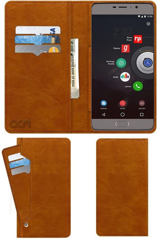 ACM Flip Cover for Panasonic Eluga A3 Pro  (Gold, Cases with Holder, Pack of: 1)