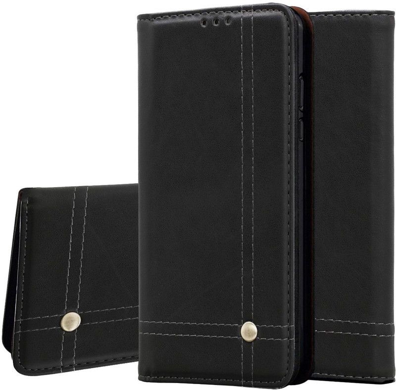 Pure Color Wallet Case Cover for Realme 5  (Black, Cases with Holder, Pack of: 1)