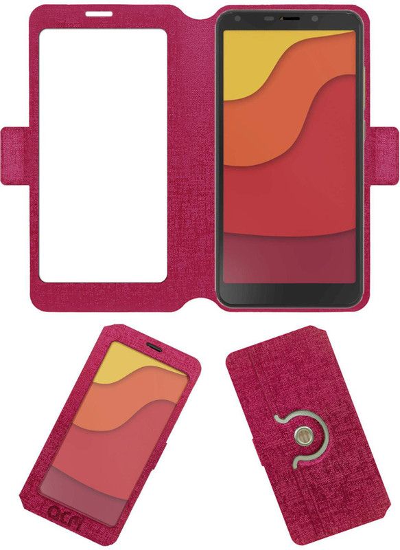 ACM Flip Cover for Mobiistar C1 Shine  (Pink, Cases with Holder, Pack of: 1)