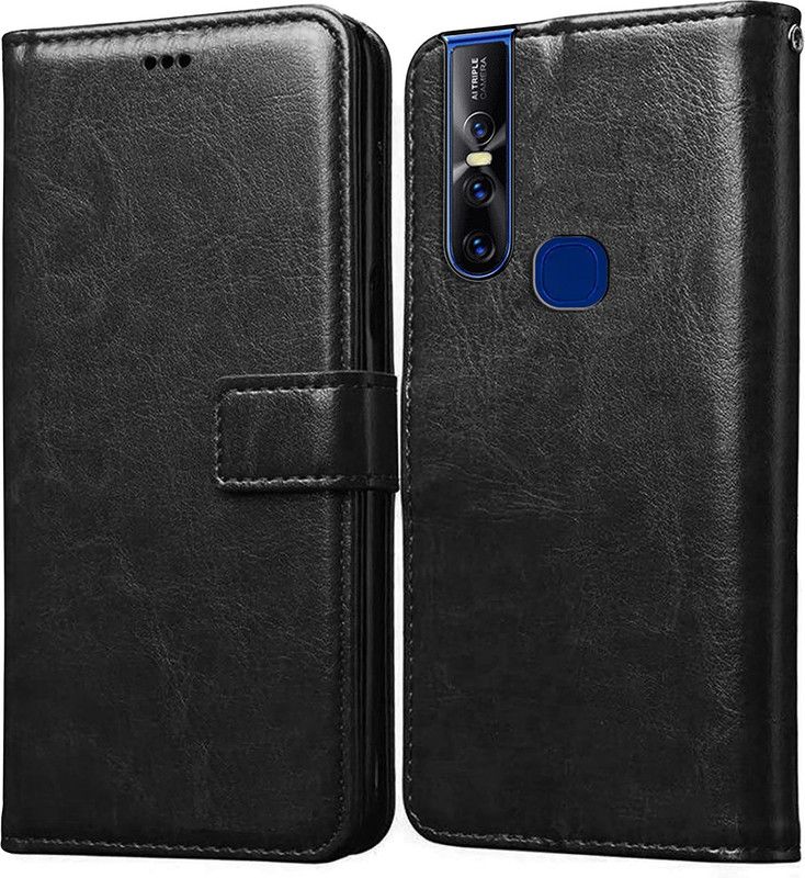 Casotec Flip Cover for Vivo V15 Leather Flip Cover  (Black, Pack of: 1)
