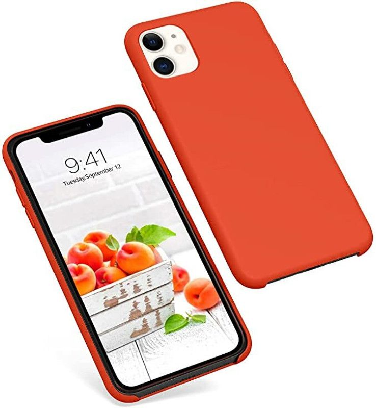 MAYBAL Back Cover for iPhone 11 (6.1 Inch), Liquid Silicon Case With Microfiber Lining  (Orange, Dual Protection, Silicon, Pack of: 1)