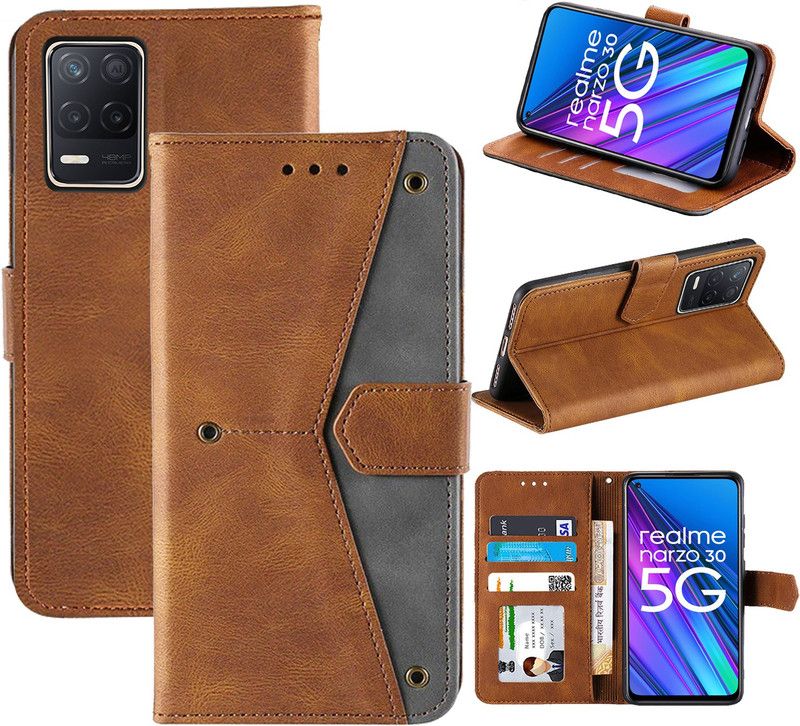 Autofocus Flip Cover for Realme Narzo 30 5G  (Brown, Camera Bump Protector, Pack of: 1)