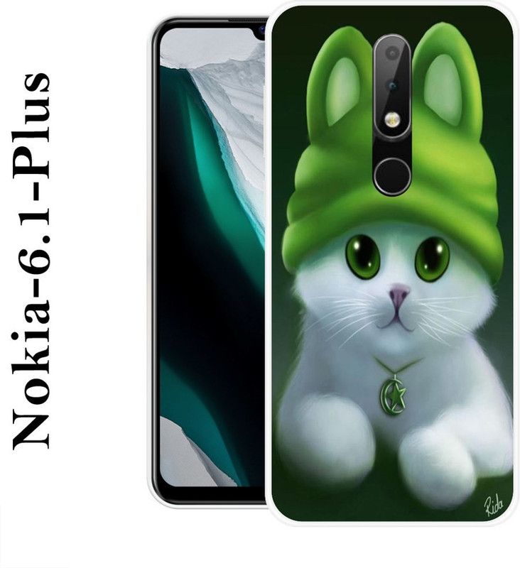 BAGRA Back Cover for Nokia 6.1 Plus  (White, Green, Grip Case, Silicon)