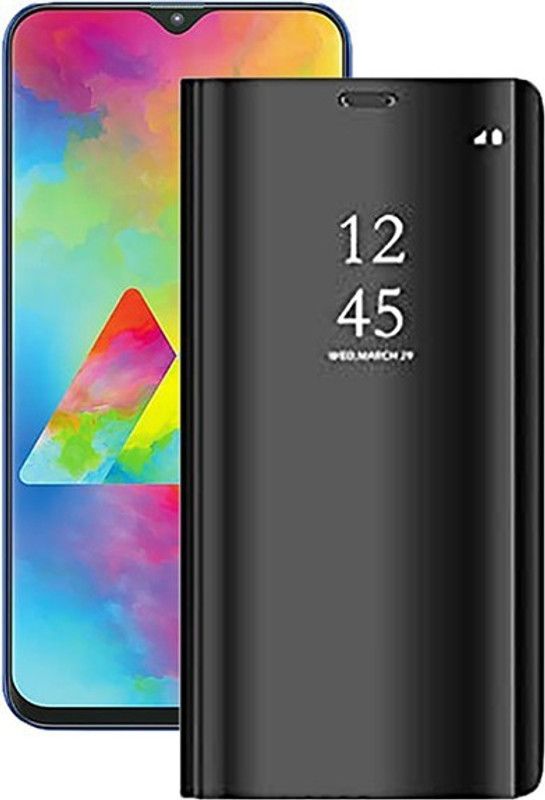 MARSHLAND Flip Cover for Samsung Galaxy M20, Clear View PU Leather Kickstand Mirror Flip Cover, Black  (Black, Shock Proof, Silicon, Pack of: 1)