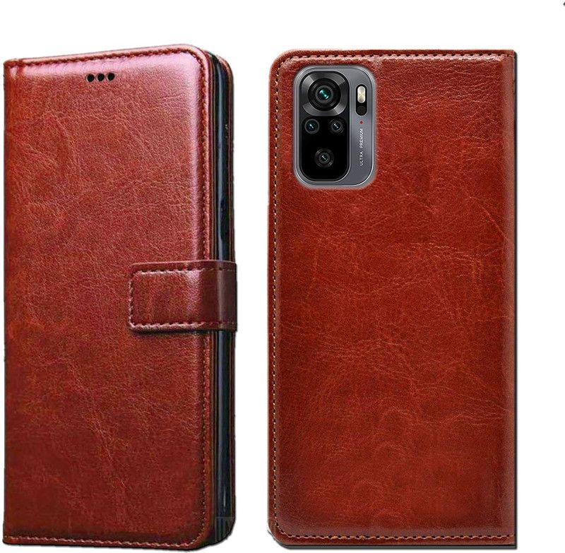 Digilett Flip Cover for Redmi Note 10  (Brown, Dual Protection, Pack of: 1)