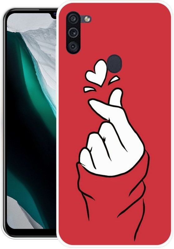 NEVYZAP Back Cover for Samsung Galaxy M11  (Red, White, Grip Case, Silicon, Pack of: 1)