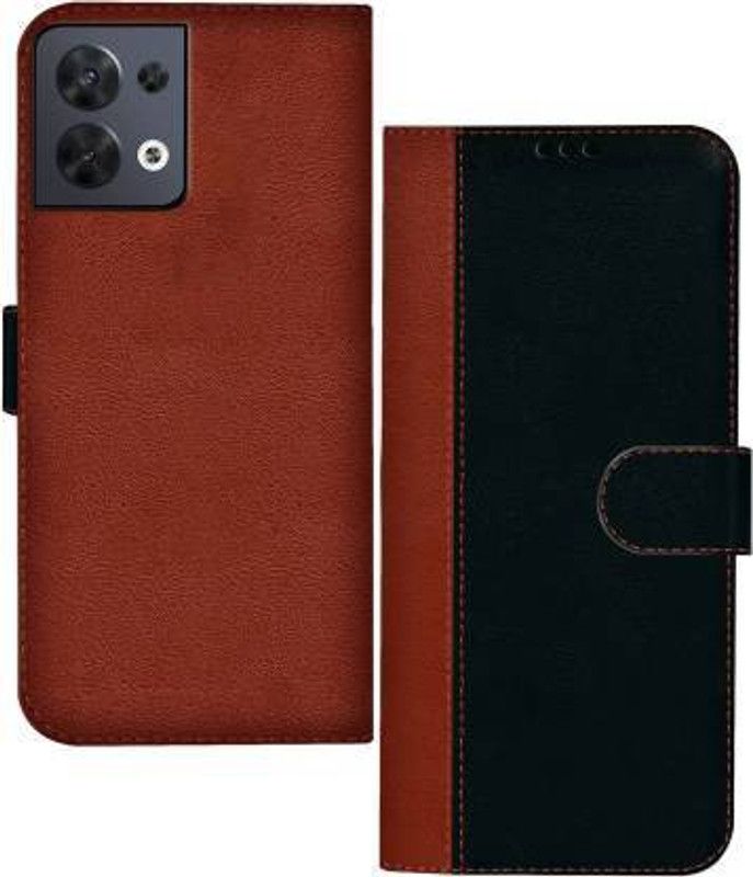 Mycos Flip Cover for Oppo Reno8 5G  (Black, Brown, Shock Proof, Pack of: 1)