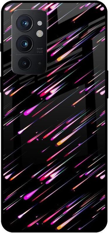 QRIOH Glass Back Cover for OnePlus 9RT  (Black, Purple, Grip Case, Silicon, Pack of: 1)