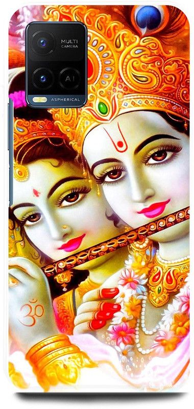 DIKRO Back Cover for Vivo Y33s, V2109, RADHA, KRISHNA, KISHAN, KANHAIYA, KANHAJI  (Gold, Hard Case, Pack of: 1)