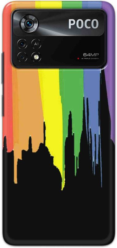 NDCOM Back Cover for POCO X4 Pro 5G Rainbow Colors On Black Printed  (Multicolor, Hard Case, Pack of: 1)