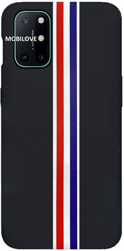 MOBILOVE Back Cover for OnePlus 8T | New Strip Design Pure Liquid Soft Silicone Case with Camera Protection  (Black, Shock Proof, Silicon, Pack of: 1)