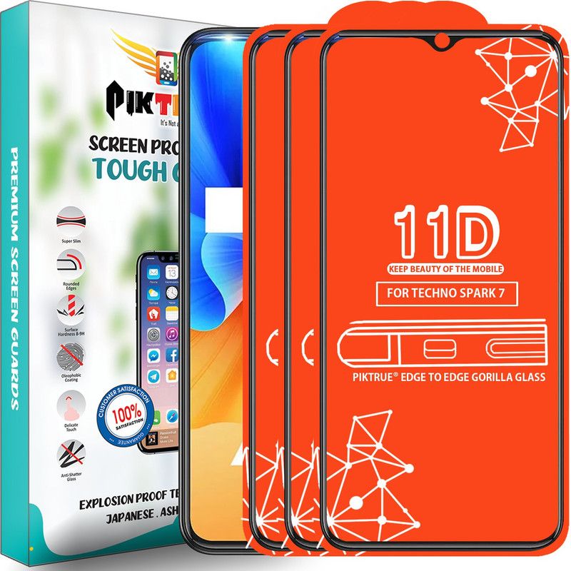PikTrue Edge To Edge Tempered Glass for Techno Spark 7  (Pack of 3)