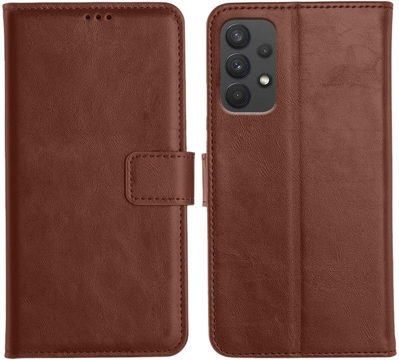 Genron Flip Cover for Samsung Galaxy A32  (Brown, Dual Protection)