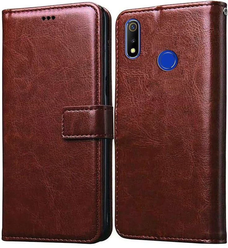 NKARTA Flip Cover for |Inbuilt Stand & Inside Pockets| Wallet Style | Magnet Closure  (Brown, Cases with Holder, Pack of: 1)