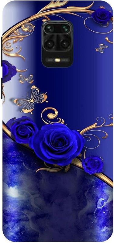 Bluvver Back Cover for Redmi Note 9 Pro Max, M2003J6B1I, Printed GOLD-BLUE FLOWERS Back Cover  (Multicolor, Hard Case, Pack of: 1)