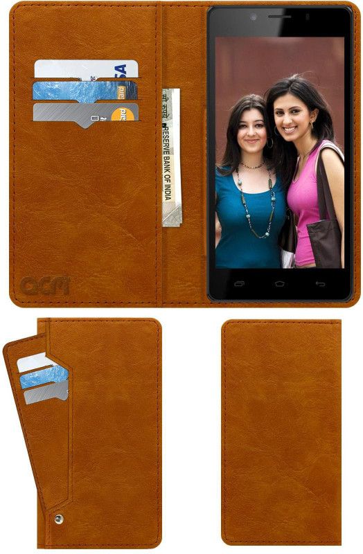 ACM Flip Cover for Intex Aqua Style Iii  (Gold, Cases with Holder, Pack of: 1)